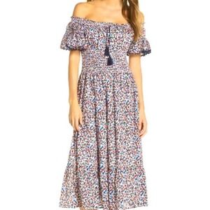 Tory Burch Size Medium Wild Flower Smocked Midi Dress Floral Multicolor Boho